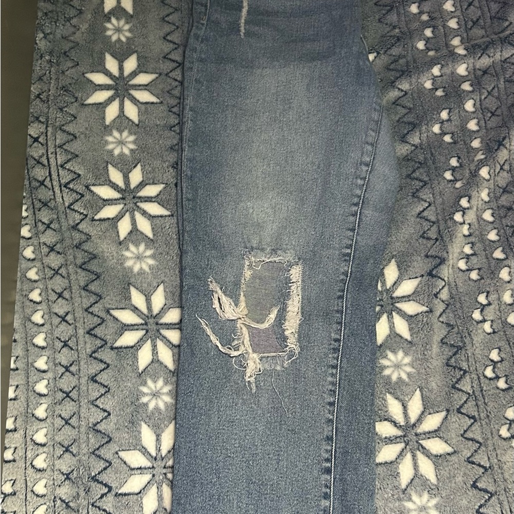 Fashion Nova Light Blue Distressed Skinny Jeans